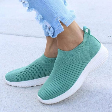 Women Shoes Knitting Sock Sneakers Women Spring Summer Slip On Flat Shoes Women Plus Size Loafers Flats Walking krasovki Famela - east2cart.uk