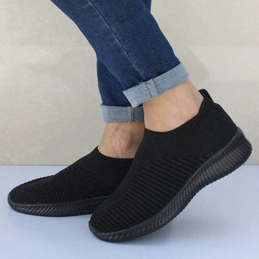 Women Shoes Knitting Sock Sneakers Women Spring Summer Slip On Flat Shoes Women Plus Size Loafers Flats Walking krasovki Famela - east2cart.uk