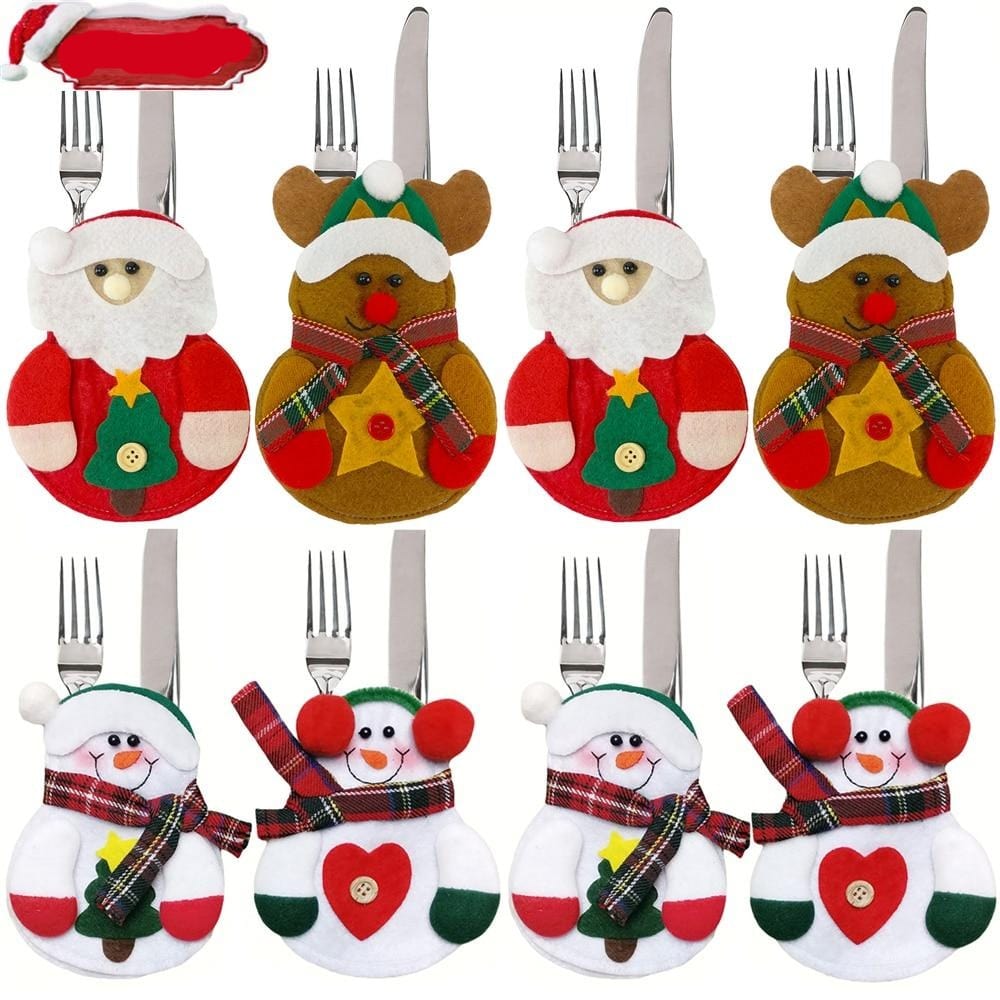 8pc Snowman Christmas Cutlery Bag