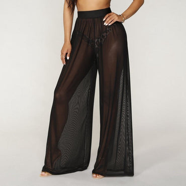 Women See Through Boho Wide Leg High Waist Trousers Beach Long Loose Mesh Sheer Pants Hot - east2cart.uk