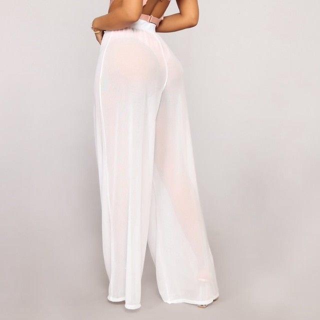 Women See Through Boho Wide Leg High Waist Trousers Beach Long Loose Mesh Sheer Pants Hot - east2cart.uk