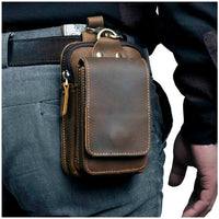 Real Leather men Casual Design Small Waist Bag Cowhide Fashion Hook Bum Bag Waist Belt Pack Cigarette Case 5.5" Phone Pouch 1609 - east2cart.uk