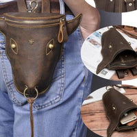 Real Leather men Casual Design Small Waist Bag Cowhide Fashion Hook Bum Bag Waist Belt Pack Cigarette Case 5.5" Phone Pouch 1609 - east2cart.uk