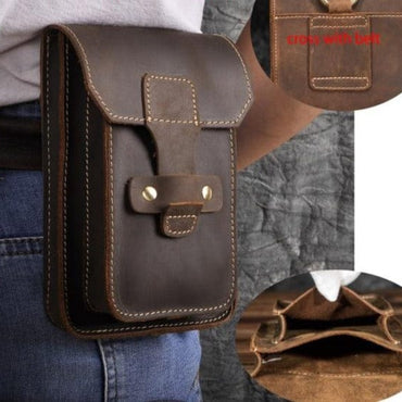 Real Leather men Casual Design Small Waist Bag Cowhide Fashion Hook Bum Bag Waist Belt Pack Cigarette Case 5.5