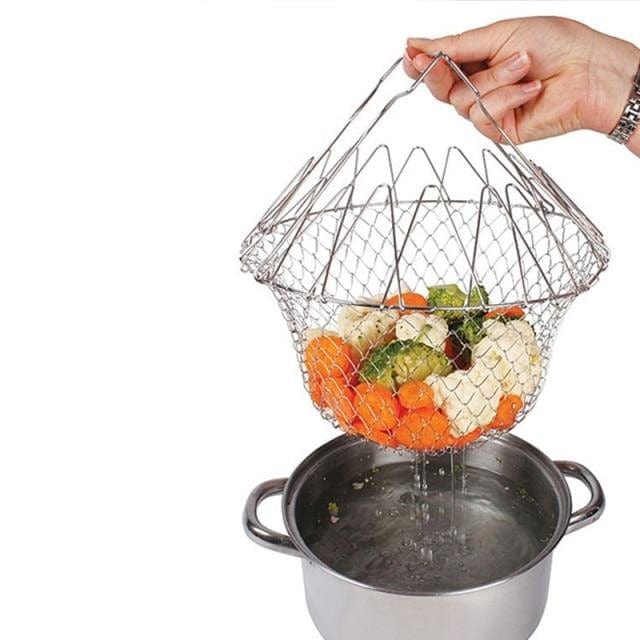 Stainless Steel Kitchen Accessories Tools Foldable Fruit Vegetable Washing Basket Steam Fry Food Creative Kitchen Cooking Gadget - east2cart.uk