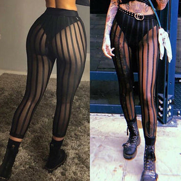 Sexy Mesh Striped Leggings