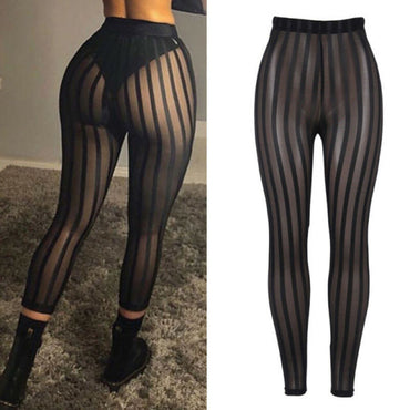 Sexy Mesh Striped Leggings