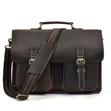 MAHEU Luxury Fashion 100% Genuine Leather Men Briefcase Cow Leather Laptop Bag Vintage Shoulder Bag Real Cowhide Computer Bag - east2cart.uk