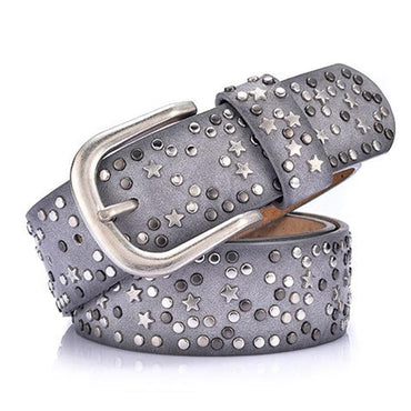 New Fashion women's Rivet belts Punk rock style belt For lady PU + Genuine leather Sequins Metal buckle Wide Metal rivet bead - east2cart.uk