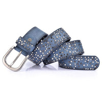 New Fashion women's Rivet belts Punk rock style belt For lady PU + Genuine leather Sequins Metal buckle Wide Metal rivet bead - east2cart.uk