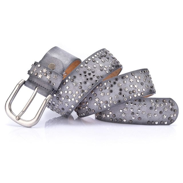 New Fashion women's Rivet belts Punk rock style belt For lady PU + Genuine leather Sequins Metal buckle Wide Metal rivet bead - east2cart.uk