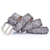 New Fashion women's Rivet belts Punk rock style belt For lady PU + Genuine leather Sequins Metal buckle Wide Metal rivet bead - east2cart.uk