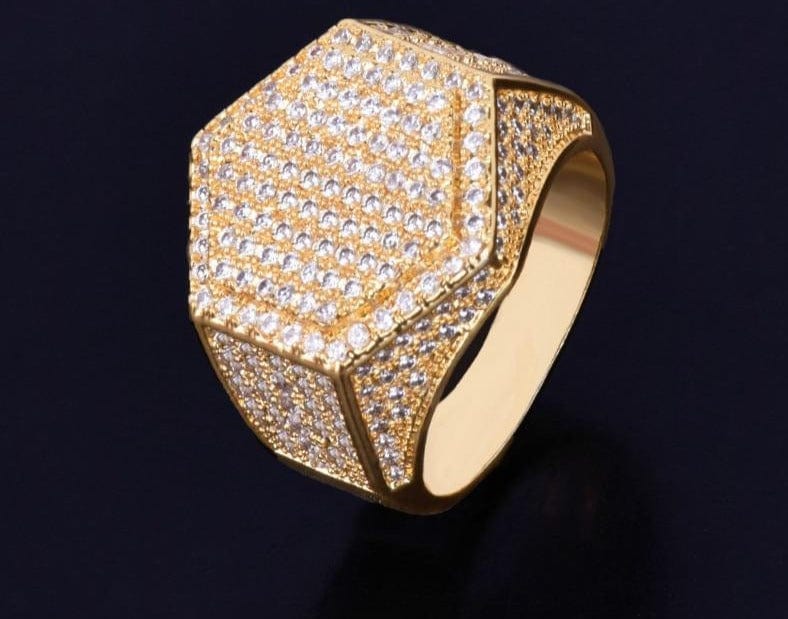 Men's 18K Gold Copper Cubic Zirconia Hip Hop Ring - east2cart.uk