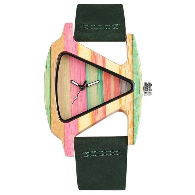 Unique Colorful Wood Watch Creative Triangle Shape Dial Hour Clock Women Quartz Leather Bracelet Watch Women's Wrist Reloj Mujer - east2cart.uk