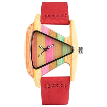 Unique Colorful Wood Watch Creative Triangle Shape Dial Hour Clock Women Quartz Leather Bracelet Watch Women's Wrist Reloj Mujer - east2cart.uk