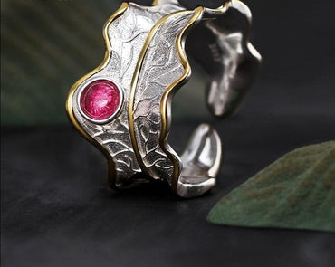 Lotus Fun Real 925 Sterling Silver Ring Natural Tourmaline Gemstones Fine Jewelry Adjustable Peony Leaf Rings for Women Bijoux - east2cart.uk