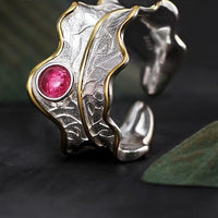 Lotus Fun Real 925 Sterling Silver Ring Natural Tourmaline Gemstones Fine Jewelry Adjustable Peony Leaf Rings for Women Bijoux - east2cart.uk
