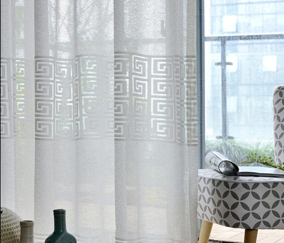 White Geometric Window Tulle Curtains for Living Room Modern Voile Sheer Curtains for Bedroom Blinds Liner Kitchen Single Panel - east2cart.uk