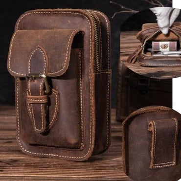 Real Leather men Casual Design Small Waist Bag Cowhide Fashion Hook Bum Bag Waist Belt Pack Cigarette Case 5.5