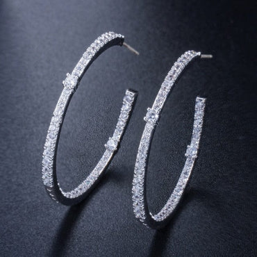 Pera Fashion Ladies Big Polished Sterling Silver 925 Ear Jewelry Full Sparkling Cubic Zirconia Pave Hoop Earrings for Women E124 - east2cart.uk