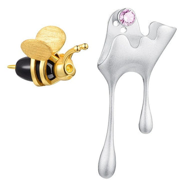 Lotus Fun Real 925 Sterling Silver Handmade Fine Jewelry 18K Gold Bee and Dripping Honey Asymmetric Stud Earrings for Women Gift - east2cart.uk