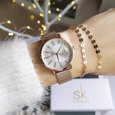 Shengke New Creative Women Watches Luxury Rosegold Quartz Ladies Watches Relogio Feminino Mesh Band Wristwatches Reloj Mujer - east2cart.uk