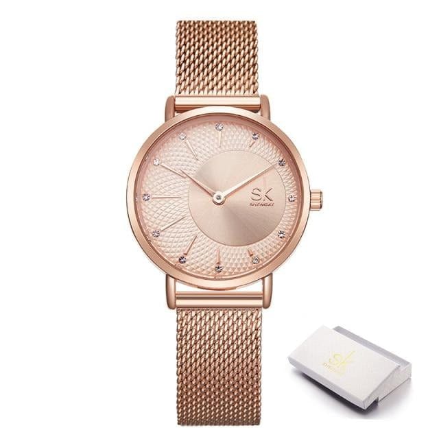 Shengke New Creative Women Watches Luxury Rosegold Quartz Ladies Watches Relogio Feminino Mesh Band Wristwatches Reloj Mujer - east2cart.uk