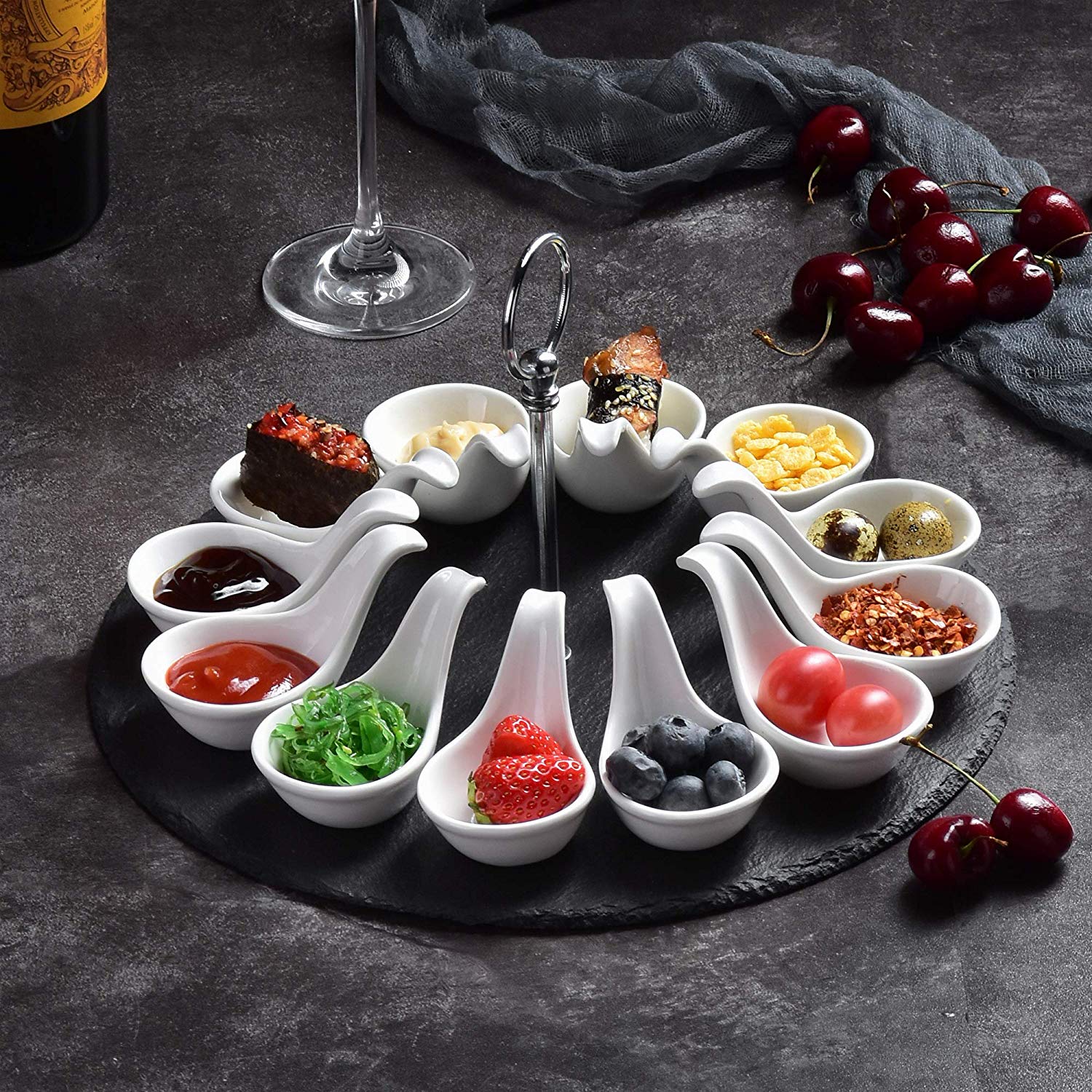 Natural Slate Tablemats with 12-Piece Porcelain Dessert Dishes