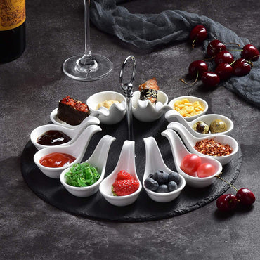 Natural Slate Tablemats with 12-Piece Porcelain Dessert Dishes