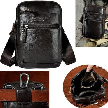 Real Leather men Casual Design Small Waist Bag Cowhide Fashion Hook Bum Bag Waist Belt Pack Cigarette Case 5.5