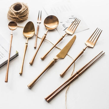 Luxury Rose Golden Cutlery Set 304 Stainless Steel Colored Dinner Knife & Fork Dinnerware Tableware Kitchen Accessories - east2cart.uk