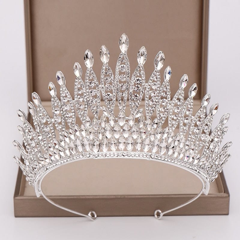 Trendy Silver Color Rhinestone Crystal Queen Big Crown Bridal Wedding Tiara Women Beauty pageant Bridal Hair Accessories Jewelry - east2cart.uk