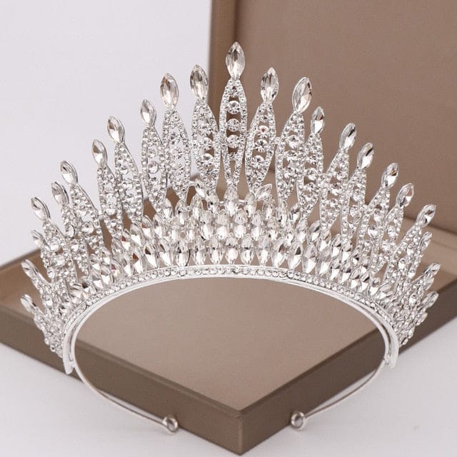 Trendy Silver Color Rhinestone Crystal Queen Big Crown Bridal Wedding Tiara Women Beauty pageant Bridal Hair Accessories Jewelry - east2cart.uk