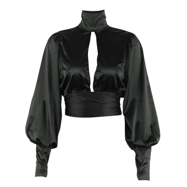 Satin Backless Turtleneck