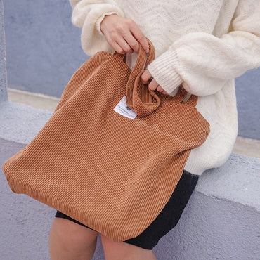 Women Corduroy Shopping Bag Female Canvas Cloth Shoulder Bag Environmental Storage Handbag Reusable Foldable Eco Grocery Totes - east2cart.uk