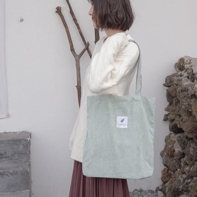 Women Corduroy Shopping Bag Female Canvas Cloth Shoulder Bag Environmental Storage Handbag Reusable Foldable Eco Grocery Totes - east2cart.uk