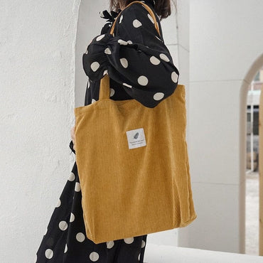 Women Corduroy Shopping Bag Female Canvas Cloth Shoulder Bag Environmental Storage Handbag Reusable Foldable Eco Grocery Totes - east2cart.uk