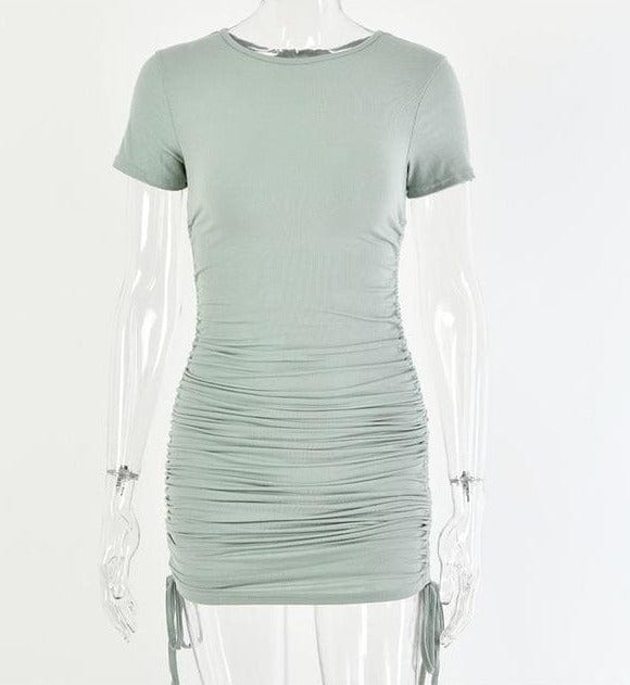 Ruched Drawstring Bodycon Dress - east2cart.uk