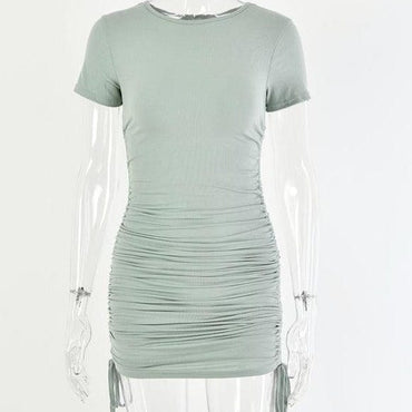 Ruched Drawstring Bodycon Dress - east2cart.uk