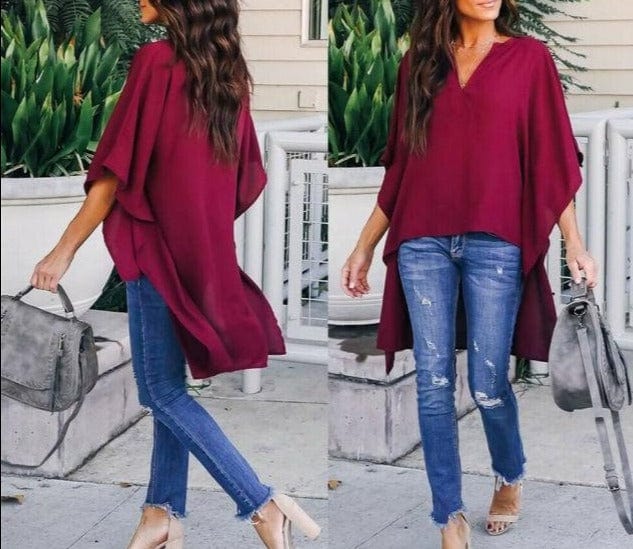 Short Sleeve V Neck Loose Blouse - east2cart.uk