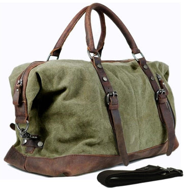 Vintage military Canvas Leather men travel bags Carry on Luggage bags Men Duffel bags travel tote large weekend Bag Overnight - east2cart.uk