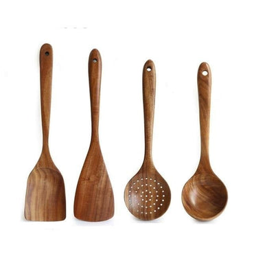 Thailand Teak Natural Wood Tableware Spoon Ladle Turner Long Rice Colander Soup Skimmer Cooking Spoons Scoop Kitchen Tool Set - east2cart.uk