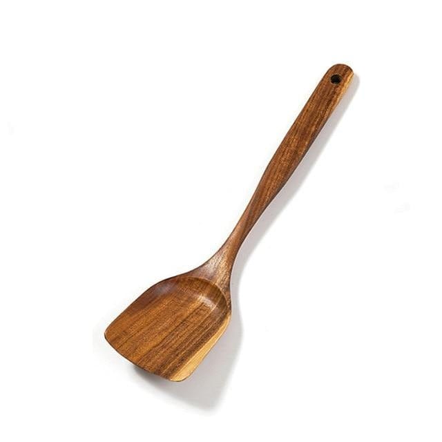 Thailand Teak Natural Wood Tableware Spoon Ladle Turner Long Rice Colander Soup Skimmer Cooking Spoons Scoop Kitchen Tool Set - east2cart.uk