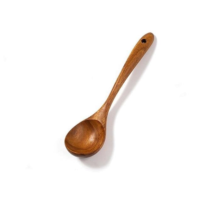 Thailand Teak Natural Wood Tableware Spoon Ladle Turner Long Rice Colander Soup Skimmer Cooking Spoons Scoop Kitchen Tool Set - east2cart.uk