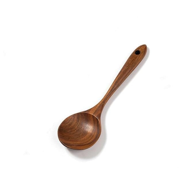 Thailand Teak Natural Wood Tableware Spoon Ladle Turner Long Rice Colander Soup Skimmer Cooking Spoons Scoop Kitchen Tool Set - east2cart.uk