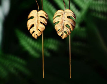 Lotus Fun Real 925 Sterling Silver Creative Handmade Design Fine Jewelry 18K Gold Monstera Leaves Drop Earrings for Women Bijoux - east2cart.uk