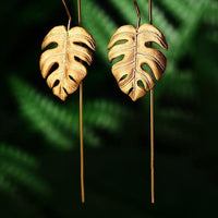Lotus Fun Real 925 Sterling Silver Creative Handmade Design Fine Jewelry 18K Gold Monstera Leaves Drop Earrings for Women Bijoux - east2cart.uk