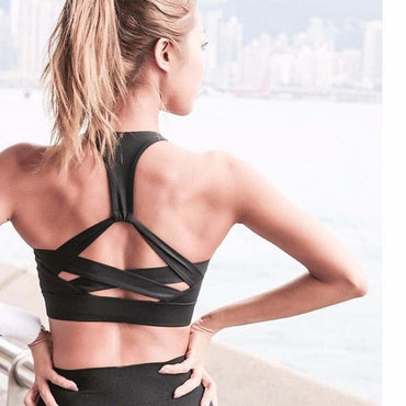 Women White Strap Push Up Sports Bra for Women Gym Running yoga top Bra Athletic Vest Hollow out Sportswear Underwear - east2cart.uk