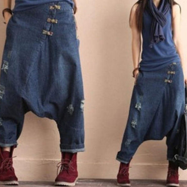 Ladies Casual Denim Baggy Pants - east2cart.uk