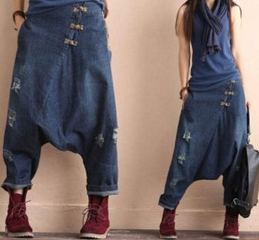 Ladies Casual Denim Baggy Pants - east2cart.uk